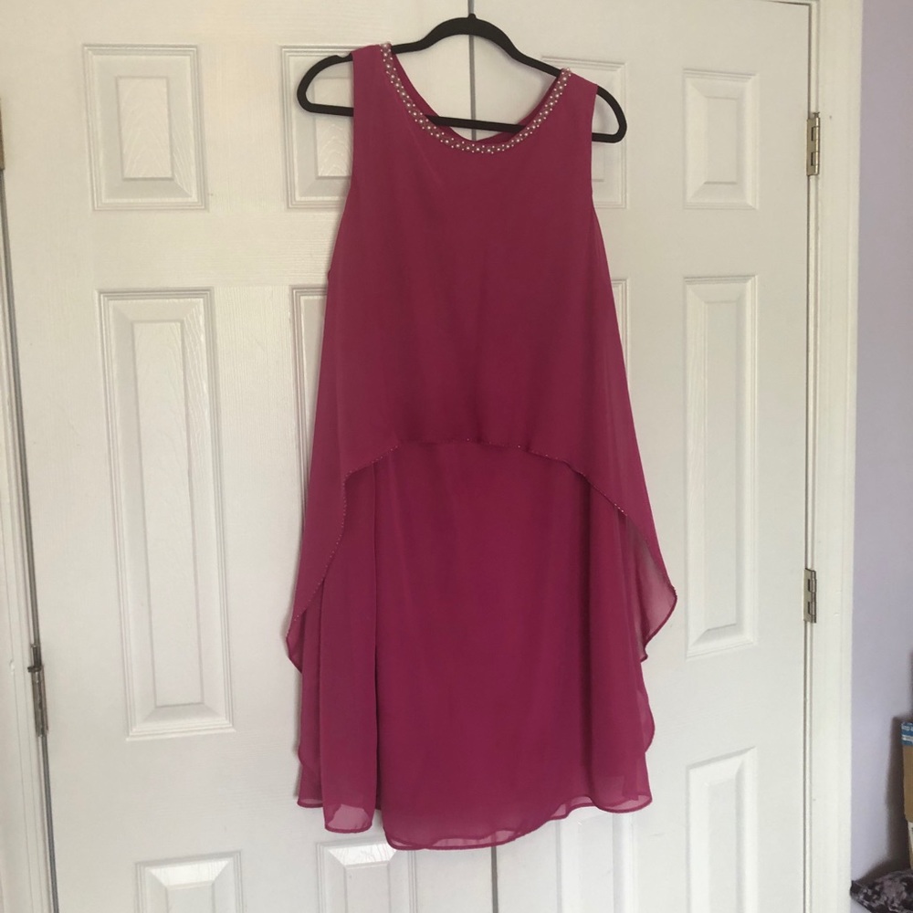 Fuchsia cocktail dress size 22 lined sheer overlay